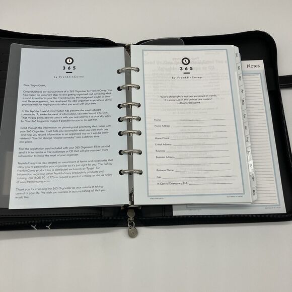 Franklin Covey Black 365 Zip Organizer w/Handles 7-Ring Non-Dated Pages Complete - Picture 9 of 16